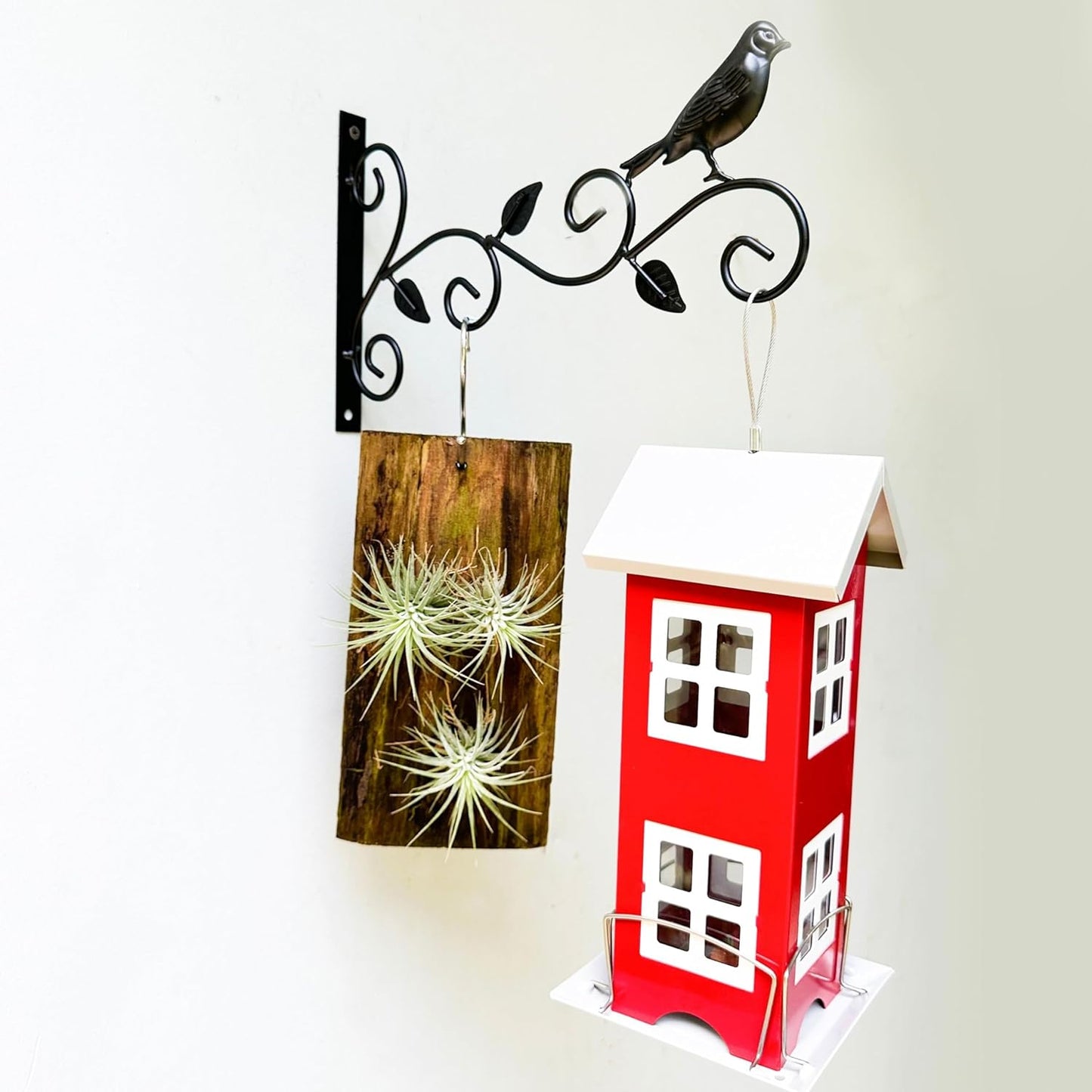 LaLaGreen Outdoor Hanging Brackets (12 Inch, 4 pack) Black Metal Wall Mounted Bracket for Bird Feeder Hanging Flower Baskets, Decorative Hanger Lanterns, Wind Chimes Modern Garden Home Decors Design A