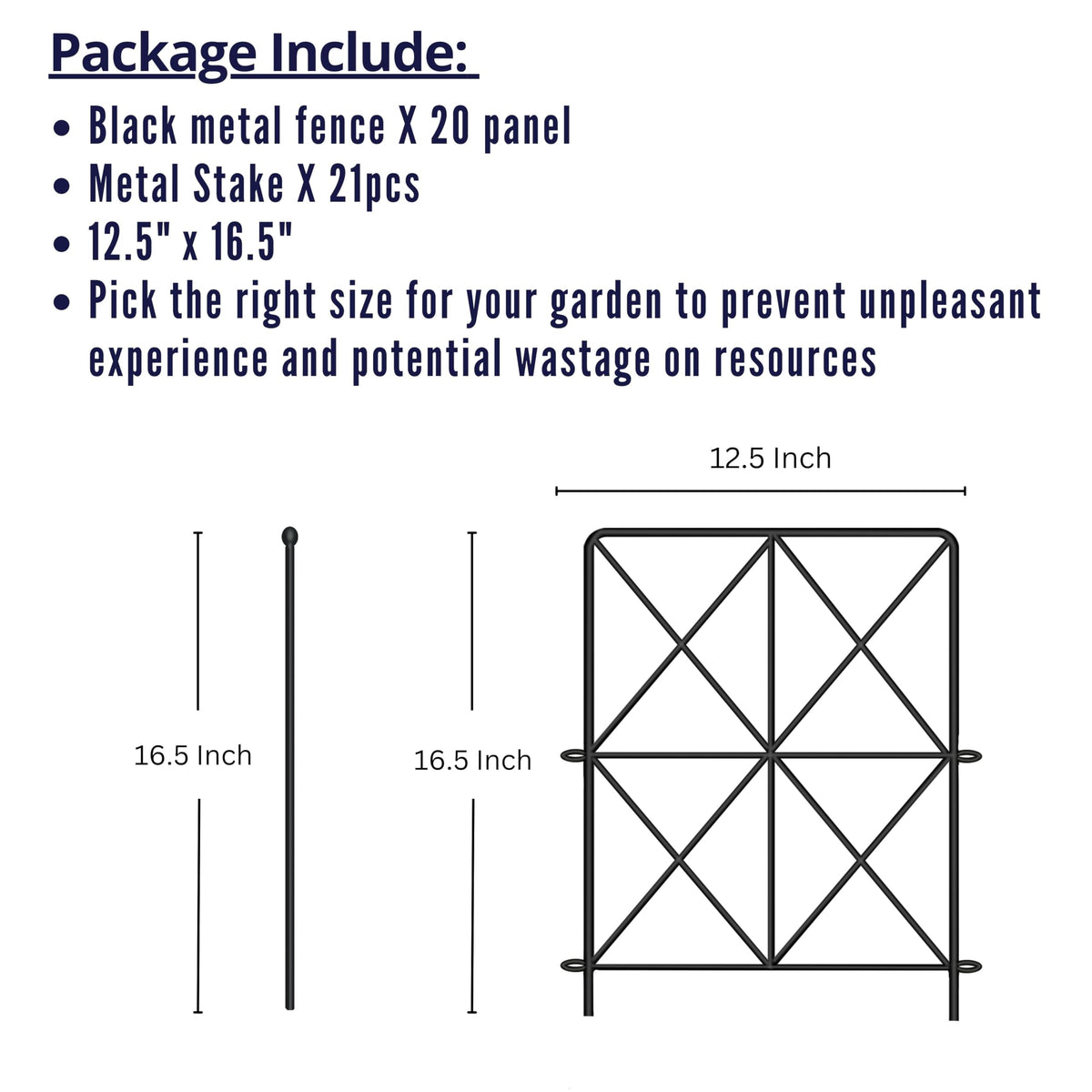ShopLaLa Decorative Garden Fences (20 Panels) 12.5in(L) x 16.5in(H) Rustproof Animal Barrier for Dogs, Black Metal Wire Diamond Fencing, Flower Bed Edging Fence Border Lawn Yard Patio Outdoor Decor