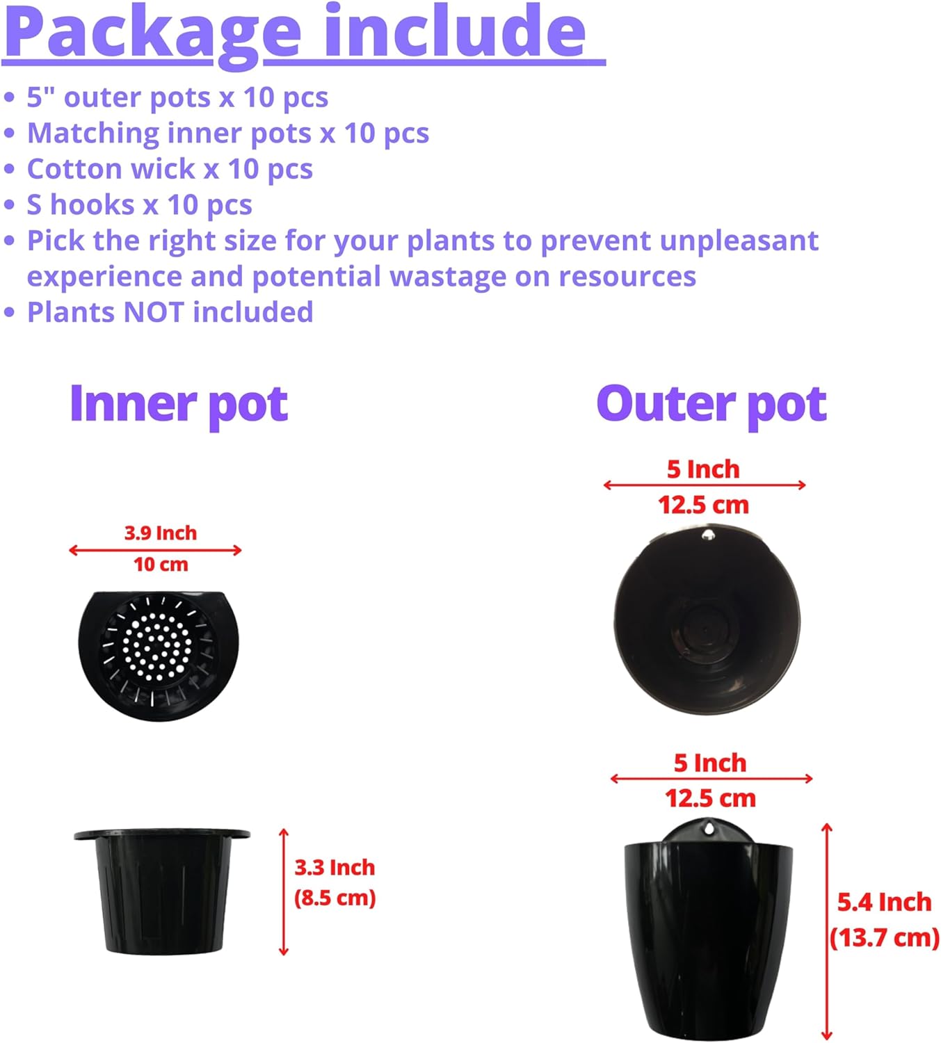 LaLaGreen Wall Planters for Indoor Plants - 10 Pack, 5 Inch Black Self Watering Wall Planter, Eco Wall Mounted Planters System Living Hanging Wall Pots Holder Trendy Live Wall Garden Indoor for Herb