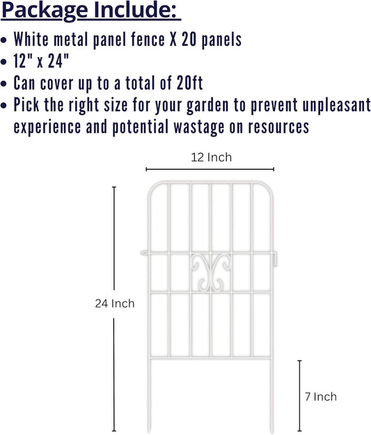 ShopLaLa Garden Fence Animal Barrier (20 Panels) 12in(L) x 24in(H) Rustproof Decorative Border Metal Wire Fencing Butterfly Edging for Landscape Patio Yard Outdoor Decor No Dig, White Fences for Dogs