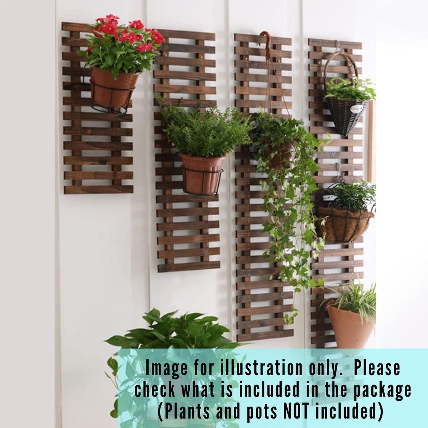 ShopLaLa Wall Planter for Climbing Plants Outdoor - Wooden Hanging Living Vertical Garden Outdoor Indoor Plant Stand Large Tall Long Ladder Vinyl Plant Hanger for Hanging Flower Pots 59" (150cm)