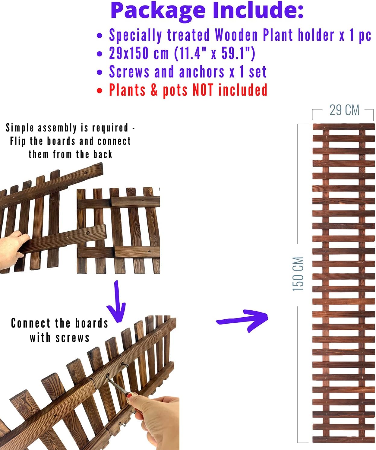 ShopLaLa Wall Planter for Climbing Plants Outdoor - Wooden Hanging Living Vertical Garden Outdoor Indoor Plant Stand Large Tall Long Ladder Vinyl Plant Hanger for Hanging Flower Pots 59" (150cm)
