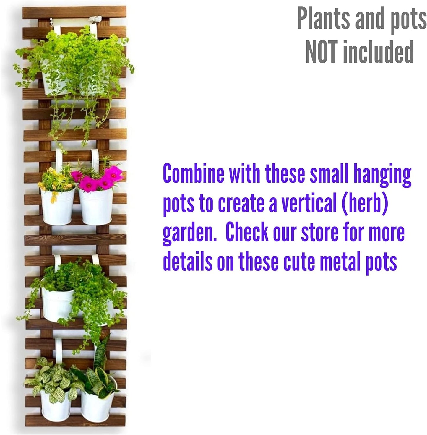 ShopLaLa Wall Planter for Climbing Plants Outdoor - Wooden Hanging Living Vertical Garden Outdoor Indoor Plant Stand Large Tall Long Ladder Vinyl Plant Hanger for Hanging Flower Pots 59" (150cm)