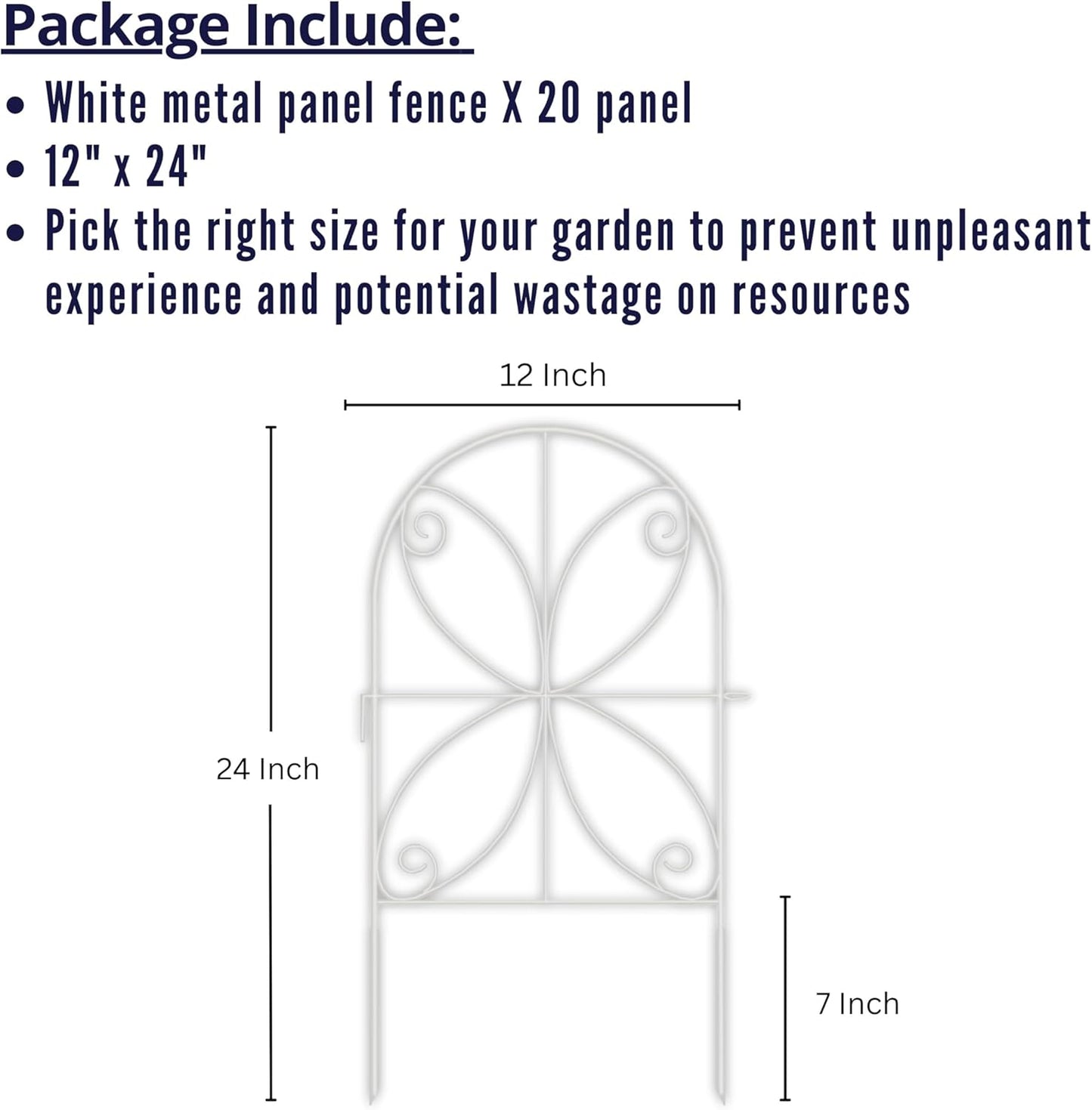 ShopLaLa Animal Barrier Fence (20 Panels) 12in(L) x 24in(H) Rustproof White Metal Wire Fencing Flower Edging for Landscape Patio Yard Outdoor No Dig Decorative Garden Boarder Fences for Yard D-B24