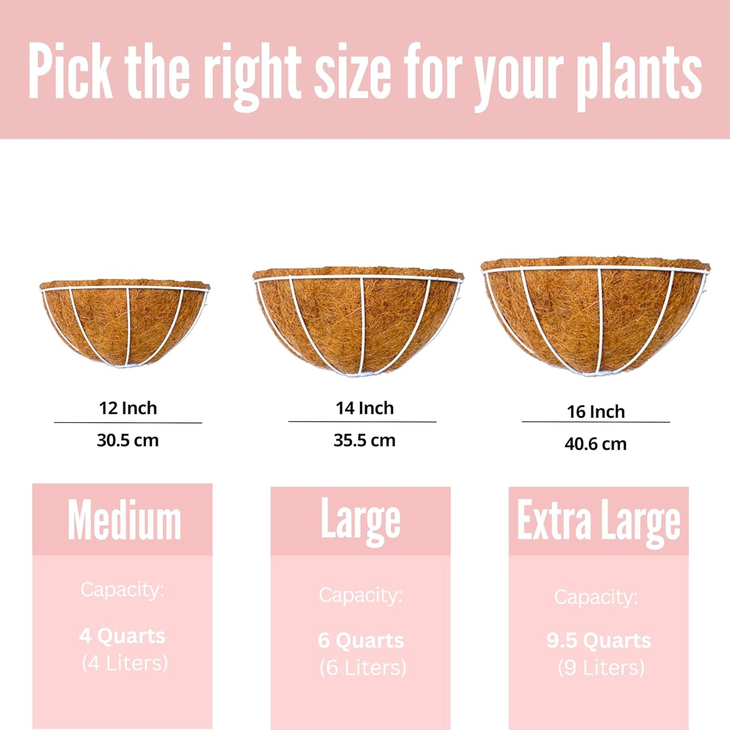 LaLaGreen Large Wall Planters, 2 Pack, 16 Inch Wall Hanging Pots with Coco Liner, White Metal Wire Rail Flower Basket Box Outdoor Outside Fence Railings Plant Holder Deck Porch Balcony Garden Decor