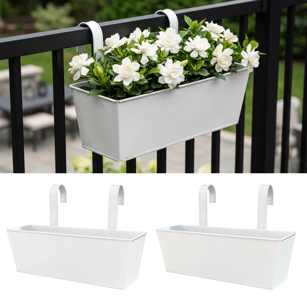 LaLaGreen Rectangular Metal Railing Planter Boxes