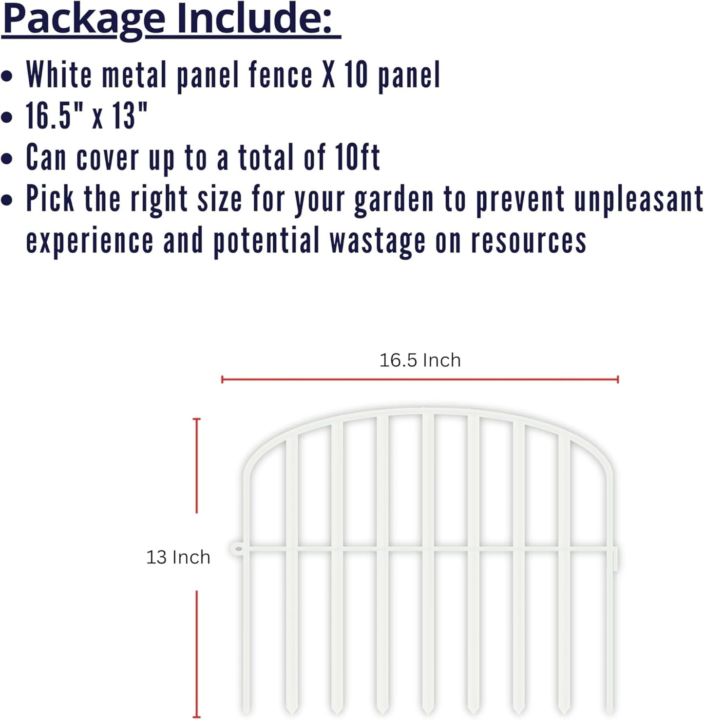 ShopLaLa Decorative Fences (10 Panels) 12in(L) x 16.5in(H) Rustproof White Metal Wire Animal Barrier Fence, Flower Edging for Landscape Outdoor Patio Decor Dog Yard Gates Fences Tall No Dig D-P13-16.5