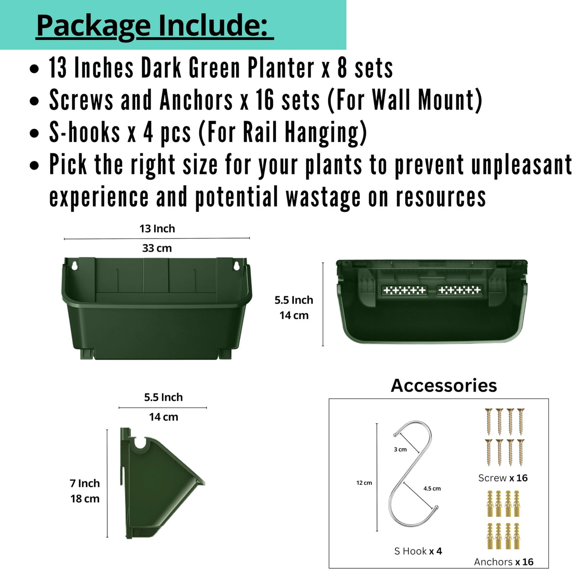 LaLaGreen Vertical Garden Hanging Planters with S-Hooks