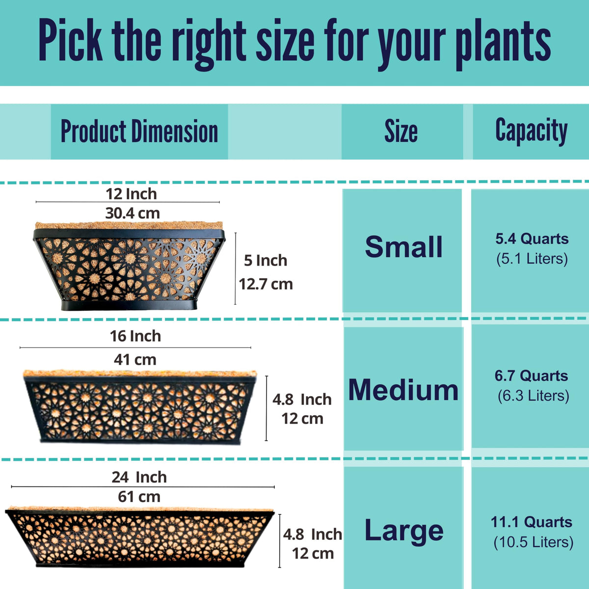 LaLaGreen Black Wall Planter (12 in, 2 Pack) Long Metal Window Flower Box