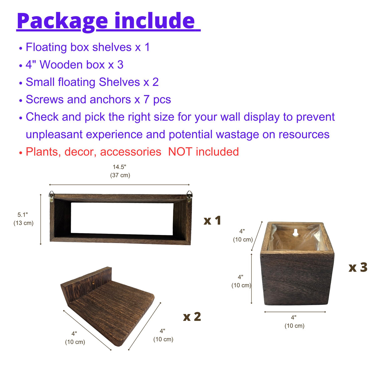 LaLaGreen Wooden Wall Planter Boxes and Floating Shelves Sets — Mixed sizes