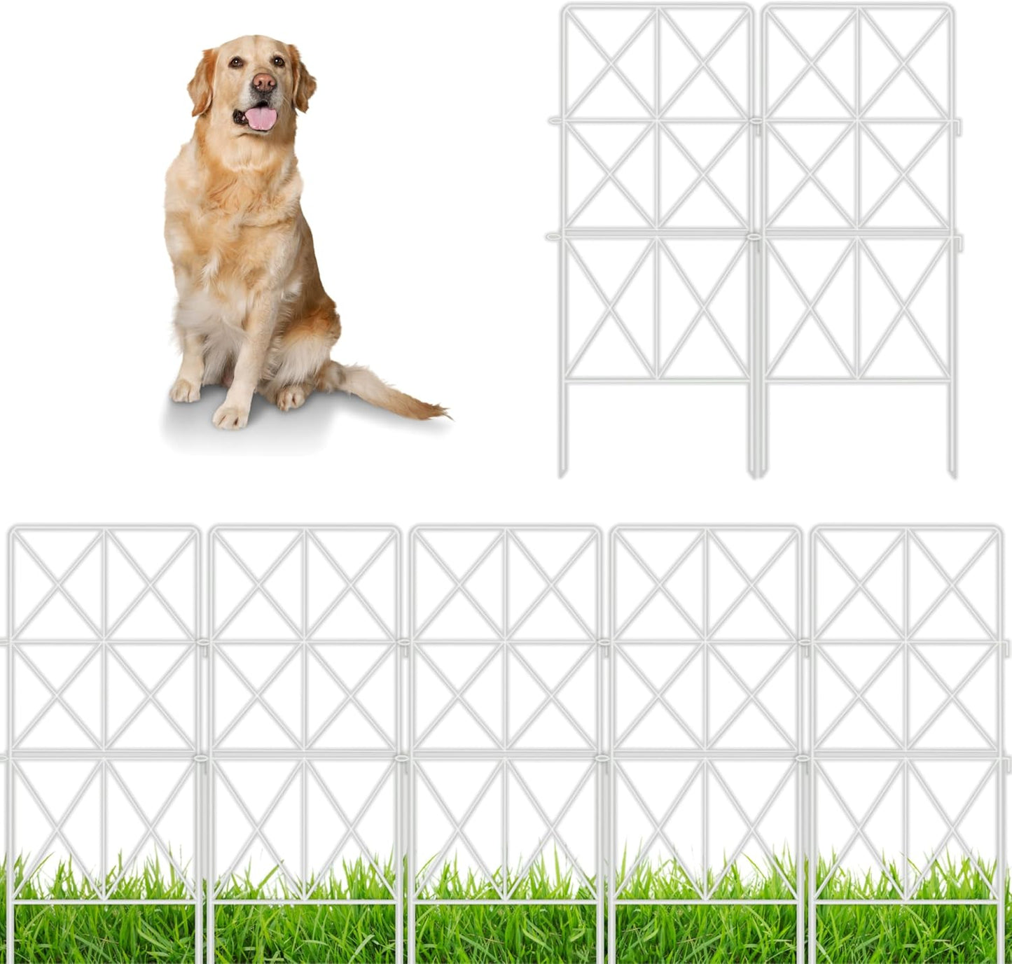 ShopLaLa Decorative Garden Fence (10 Panels) 12.5in(L) x 31in(H) Animal Barrier Fencing Rustproof White Metal Wire Flower Edging for Landscape, Tall Large No Dig Fences Back Yard Pet Porch Gate D-F30D