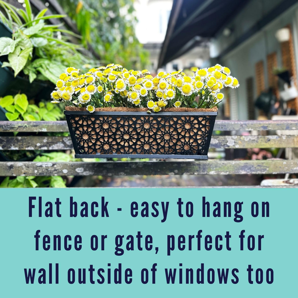 LaLaGreen Black Wall Planter (12 in, 2 Pack) Long Metal Window Flower Box
