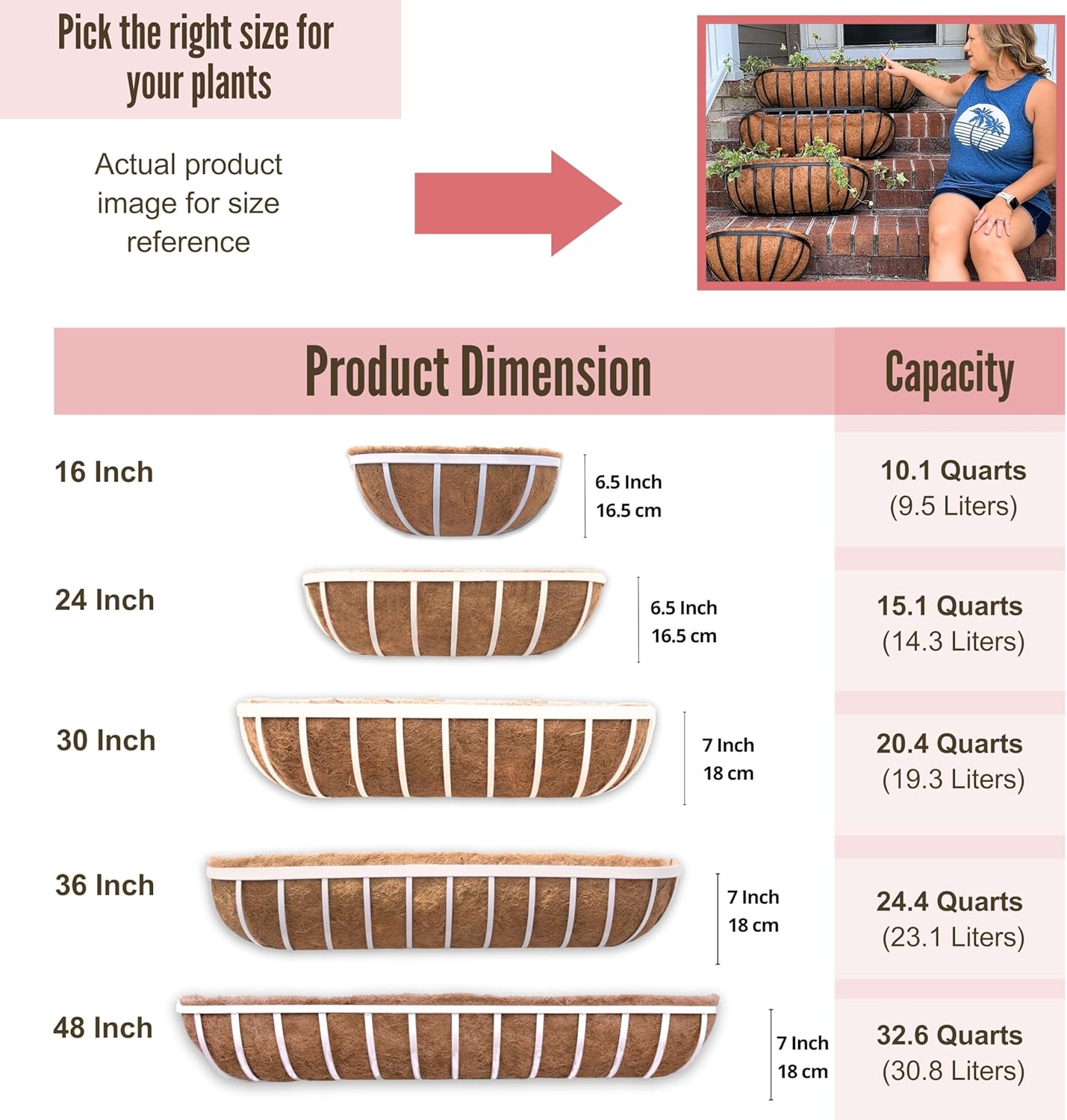 LaLaGreen Deck Railing Planter Boxes (2 Pack, 48 Inch) White Metal Rectangular Window Flower Box with Coco Liner, Wall Hanging Planters for Outdoor Plants Rail Fence Balcony Patio Porch Garden Decor