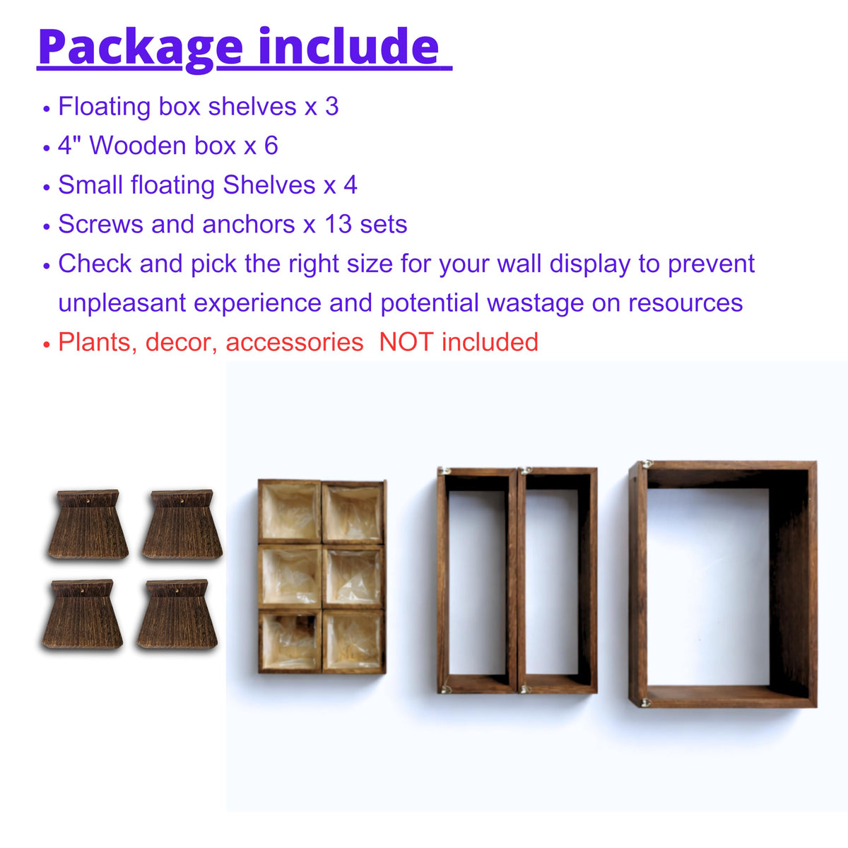 LaLaGreen Wooden Wall Planter Boxes and Floating Shelves Sets — Mixed sizes