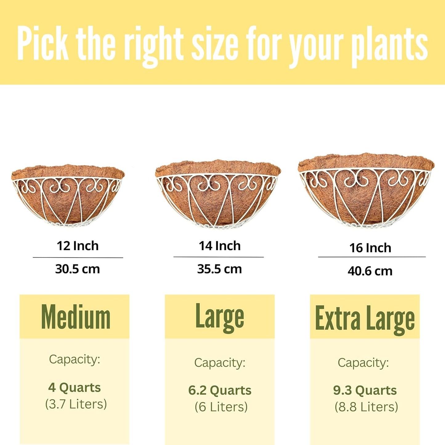 LaLaGreen Outdoor Wall Planters (2 Pack, 16 Inch) White Metal Wall Mounted Hanging Basket with Coco Liner, Large Flower Pot Plant Holder Planter for Fence Railing Deck Porch Balcony Modern Home Decor