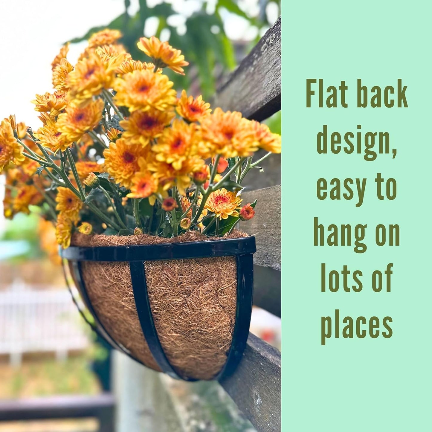 LalaGreen Wall Planters (2 Pack, 16 Inch) Black Metal Deck Railing Planter Boxes with Coco Liners, Window Flower Box for Outdoor Plants, Modern Horse Trough Fence, Balcony, Herb Patio Porch Over Rail