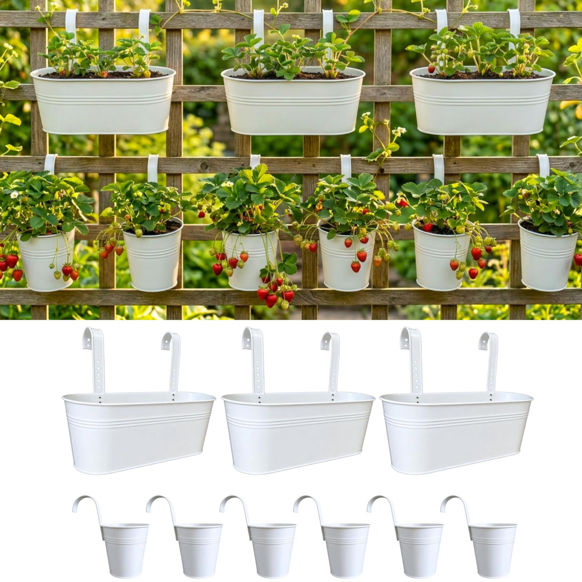 LaLaGreen Oval and Round Metal Railing Planter Combo