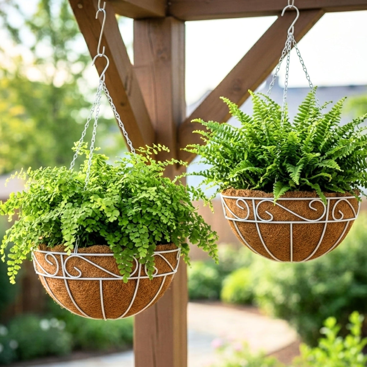 LaLaGreen White Hanging Planter (18 in, 4 Pack) Coco Liner Flower Pots