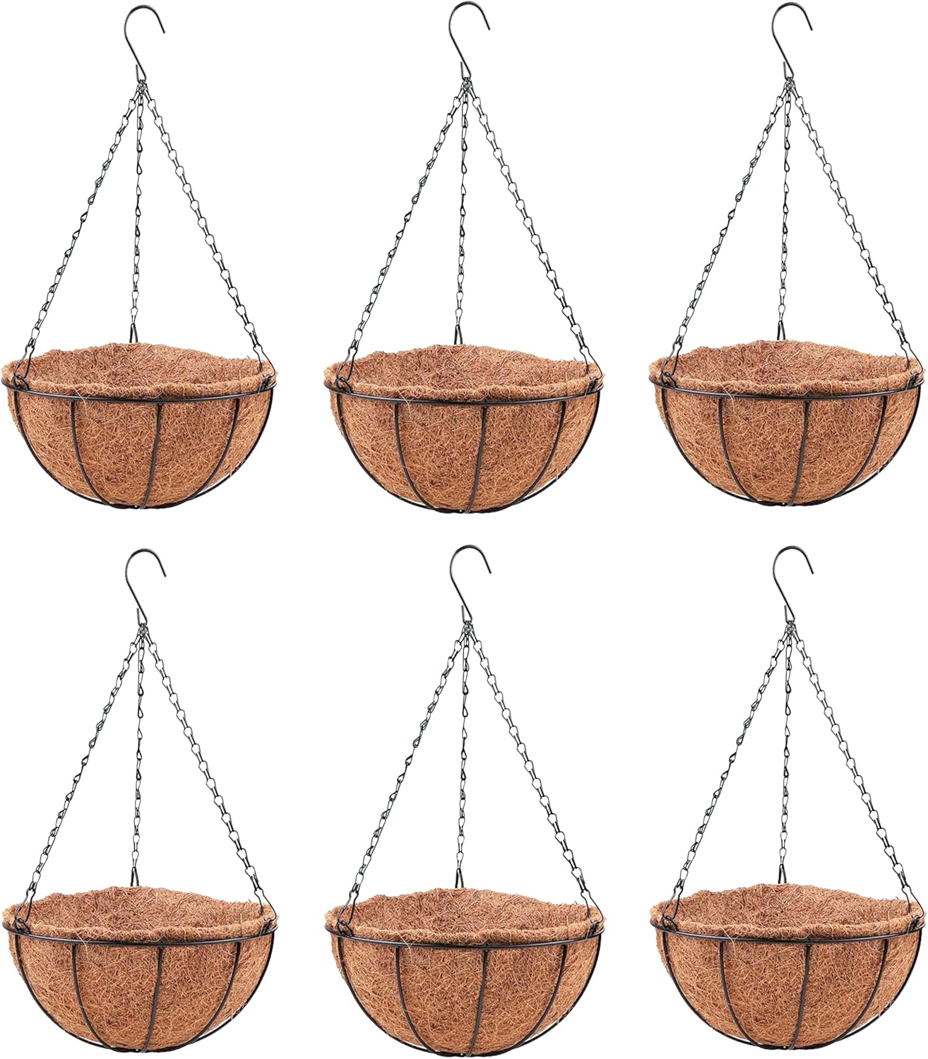 LaLaGreen Hanging Baskets for Plants Outdoor (16 Inch, 10 Pack) Extra Large Hanging Planter with Coco Liner, Round Metal Wire Flower Pot Holder Hanger Deck Porch Garden Balcony Natural Country Decor