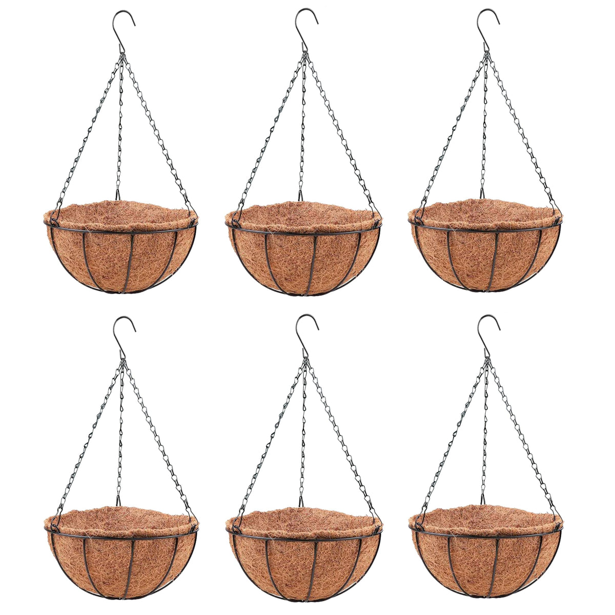 LaLaGreen Hanging Baskets for Plants (10 in, 6 Pack) Coco Liner Flower Pots