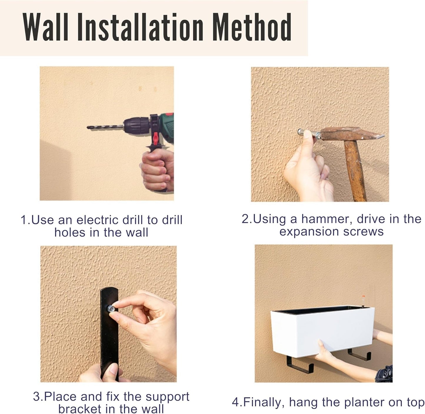 LaLaGreen Wall Hanging Planter Outdoor (20 Inch, 4 Pack) Wall Mounted Self Watering System Window Boxes with Bracket, White Rectangular Plant Pot Flower Box Container Indoor Modern Herb Kitchen Decor