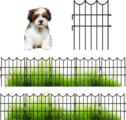 ShopLaLa Decorative Garden Fence (20 Panels) 12in(L) x 16.5in(H) Black Metal Wire Rustproof Animal Barrier Small Fences, Flower Edging for Landscape Patio Outdoor Decor, Yard Pet Gate No Dig D-H16.5