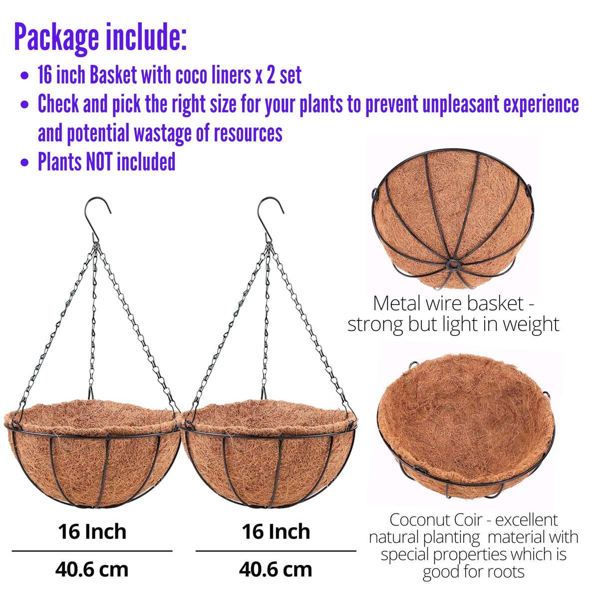 LaLaGreen Hanging Baskets for Plants (10 in, 6 Pack) Coco Liner Flower Pots