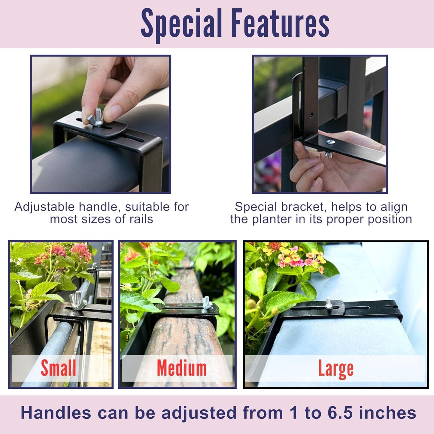 LaLaGreen Rail Planter for Balcony Outdoor (2 Pack, 20 Inch) Large Black Self Watering Railing Planters with Brackets, Rectangular Plastic Deck Fence Window Box Designer Choice with Rattan Pattern