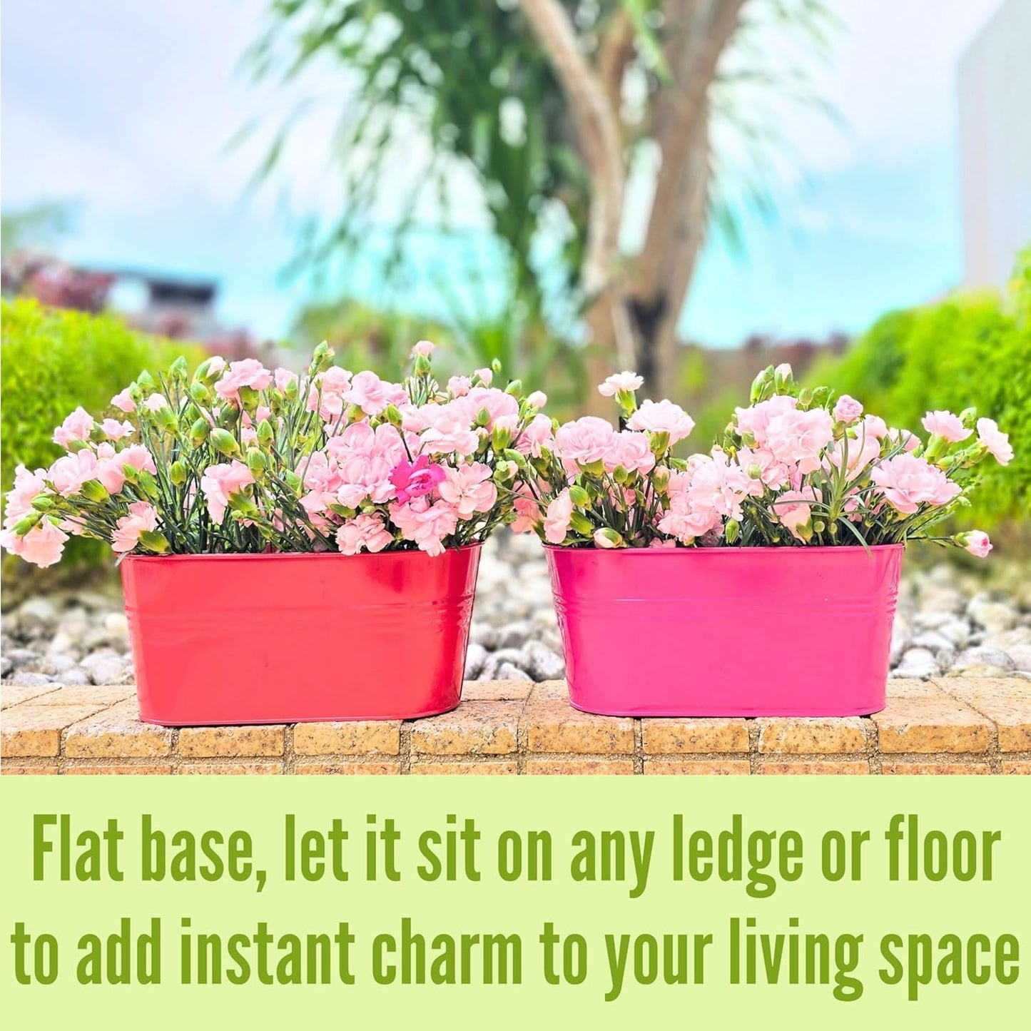 LaLaGreen Outdoor Hanging Planter (11.2 Inch, 6 Pack) Light Purple, Green, Yellow, Cadet Blue, Dark Pink, Red Metal Iron Window Box Flower Pot Deck Railings Balcony Fence Rail Porch Home Garden Decor