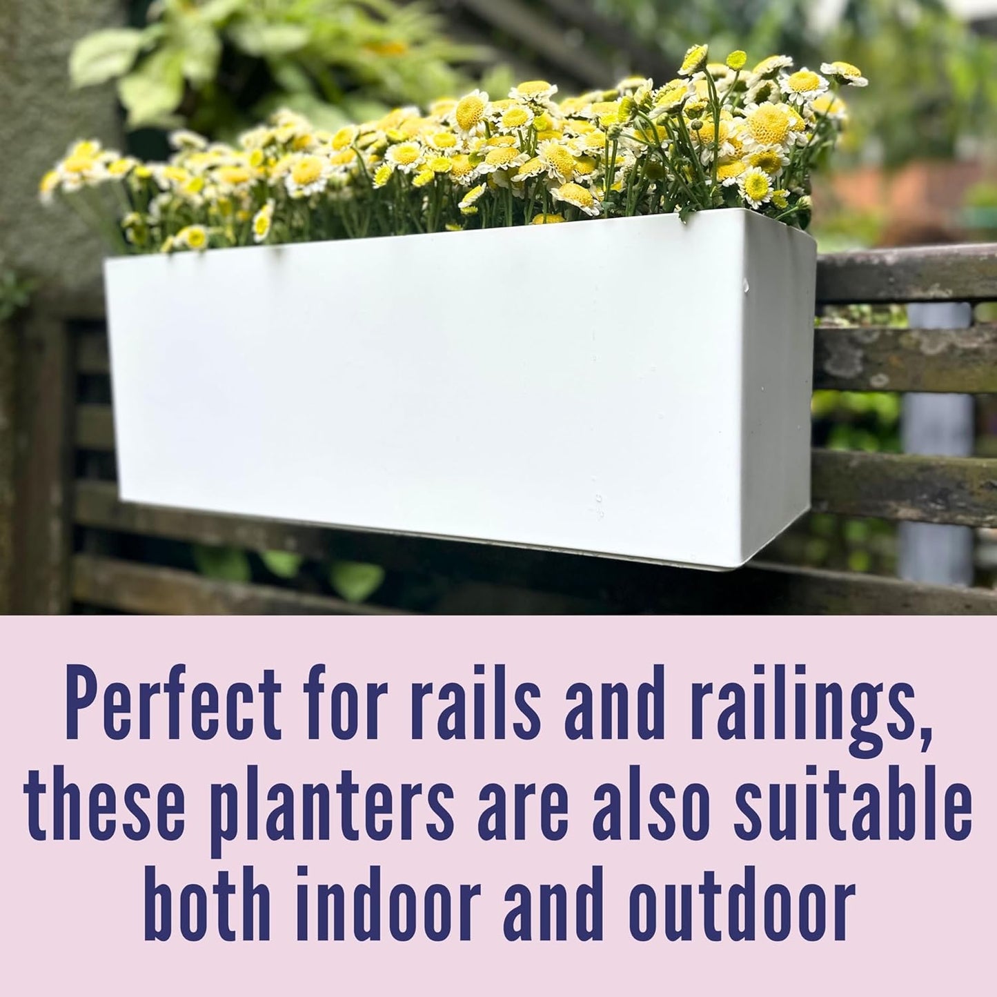 LaLaGreen Railing Planter Box (14 Inch) White Rectangular Window Flower Boxes with Bracket, Self Watering System Hanging Planters for Outdoor Plant Pot Container Deck Rail Fence Balcony Garden Herb