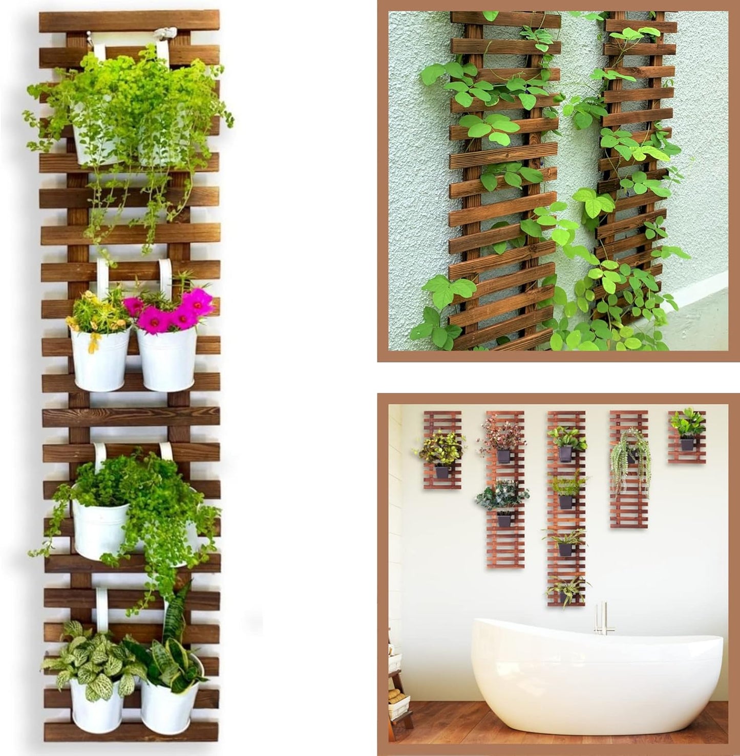 ShopLaLa Wall Planter – 3 Pack Wooden Hanging Planter for Indoor Plants, Air Plant Succulent Holder, Live Vertical Garden Large Wall Mounted Plant Stand Decor for Christmas 15.7 + 23.6 + 35.4 Inch