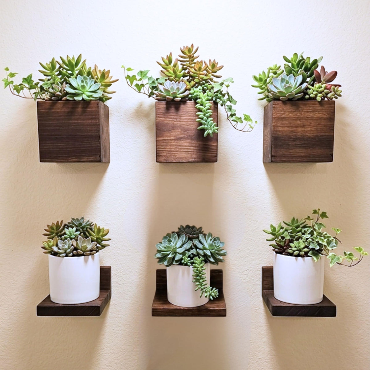 LaLaGreen Wooden Wall Planter Boxes and Floating Shelves Set