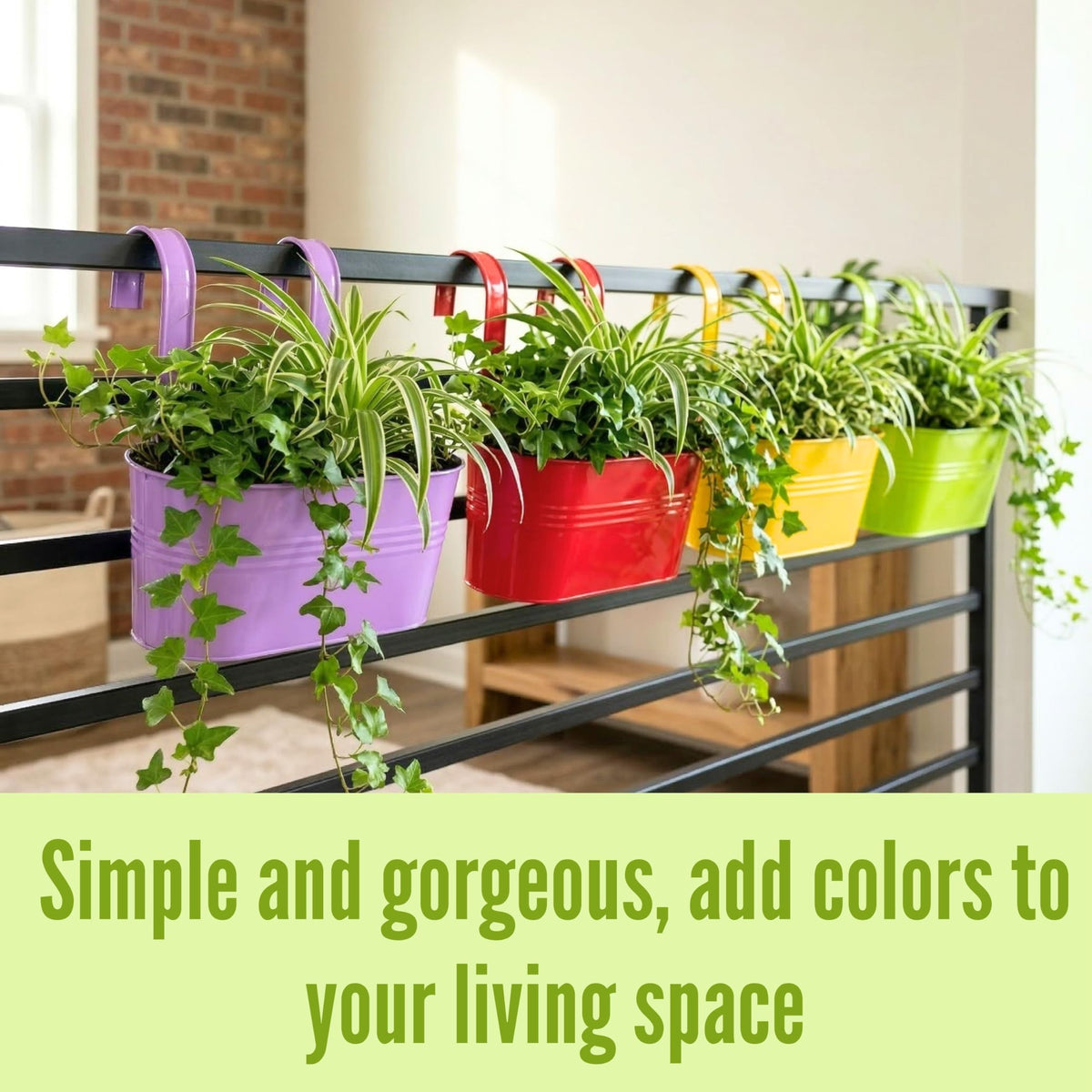 LaLaGreen Colorful Oval Metal Railing Planter Boxes