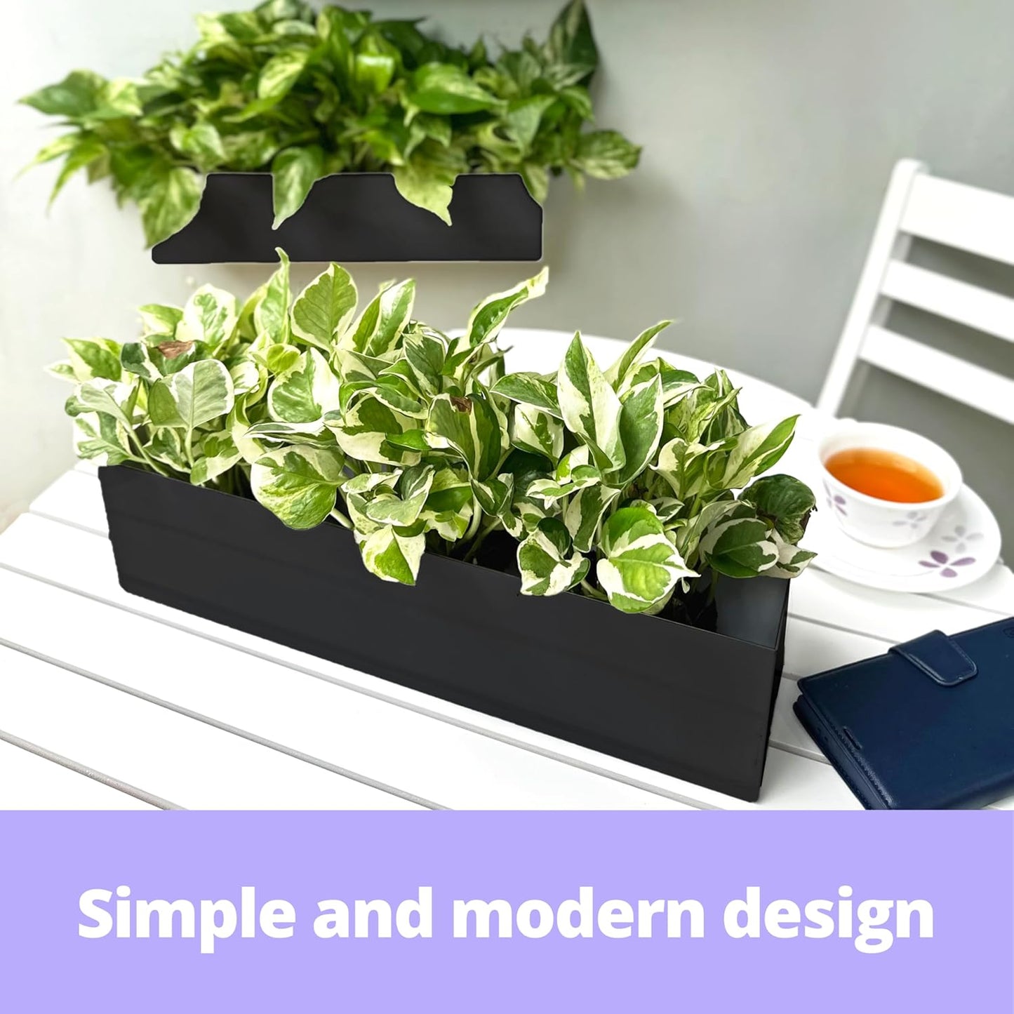 LaLaGreen Wall Planter (16 Inch, 2 Pack) Rectangular Metal Hanging Flower Pot for Succulents Carbon Steel Black, Long Window Sill Box Modern Fence Floating Garden Shelf for Deck Indoor Outdoor Decor