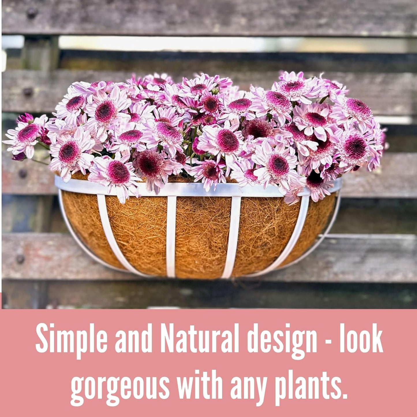 LaLaGreen Window Planter Box (16 Inch, 2 Pack) White Metal Deck Railing Flower Boxes with Coco Liners, Rectangular Wall Planters for Outdoor Plants Horse Troughs Fence Balcony Garden Herb Patio Porch