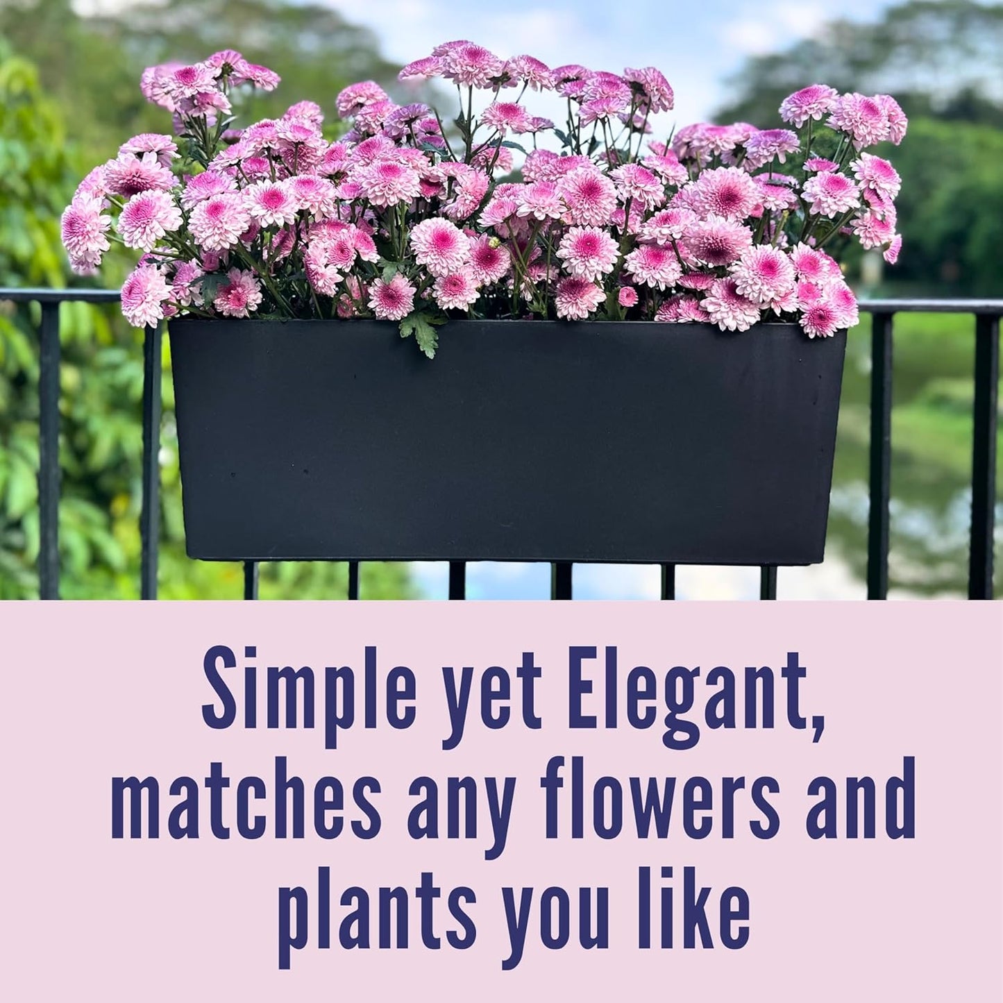 LaLaGreen Rail Planter for Balcony Outdoor (2 Pack, 20 Inch) Large Black Self Watering Railing Planters with Brackets, Rectangular Plastic Deck Fence Window Box Designer Choice with Rattan Pattern