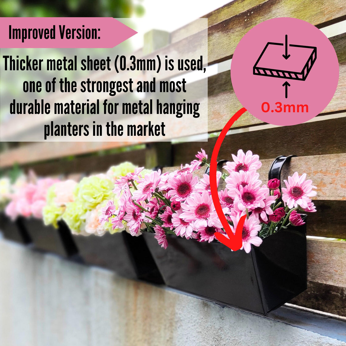 LaLaGreen Rail Planter (16 in) Black Metal Deck Fence Pots