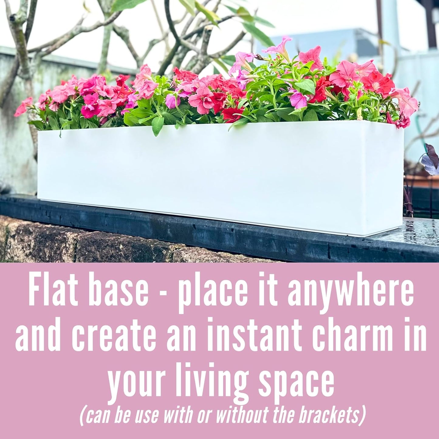 LaLaGreen Hanging Planter Boxes (2 Pack, 40") Extra Large White Rectangular Window Flower Box with Bracket Self Watering System Railing Planters for Outdoor Plant Pot Container Deck Rail Fence Balcony