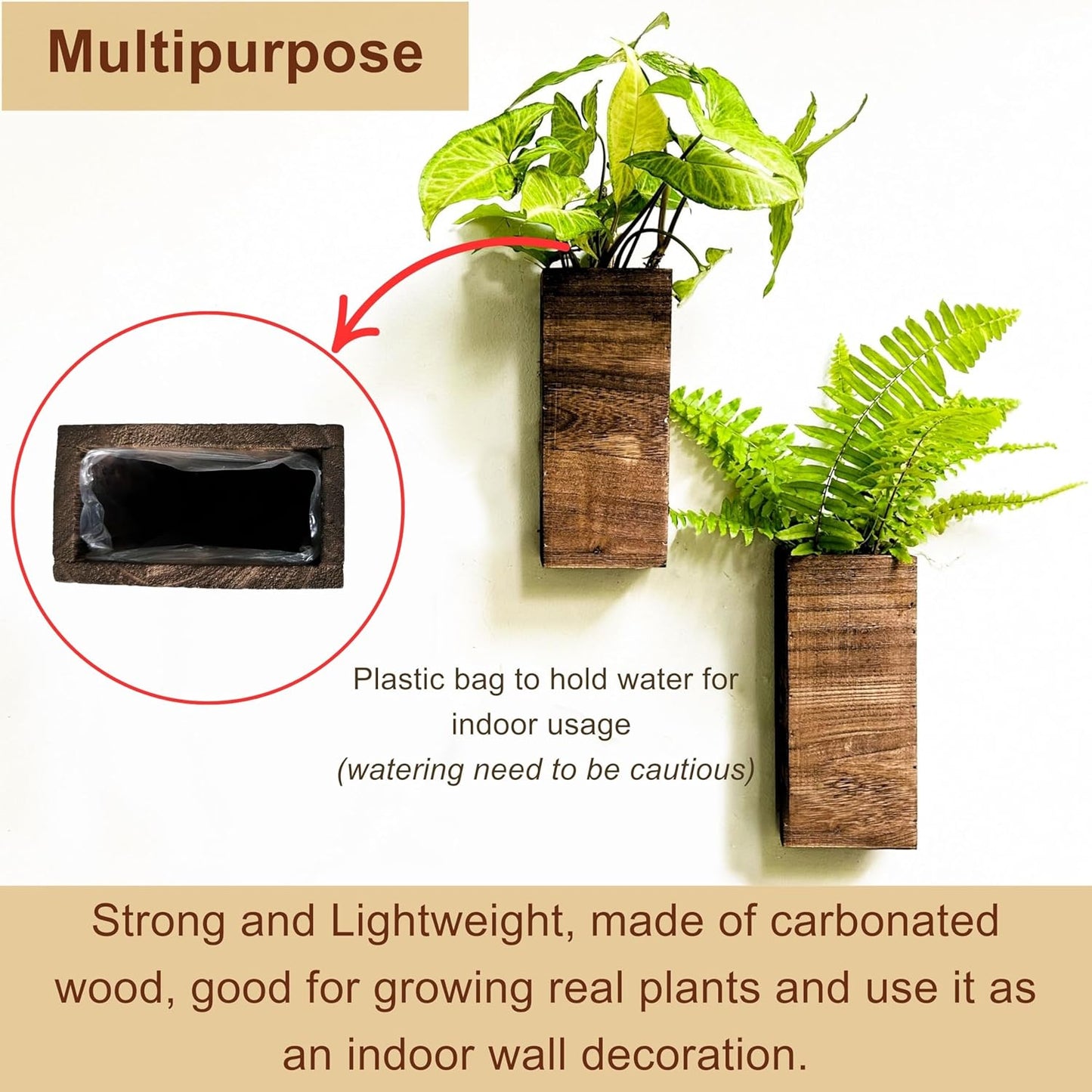 LaLaGreen Wood Wall Planters (2 Pack, 8 Inch), Include Bunny Tails Dried Flowers, Hanging Planter Wooden Box Vase for Indoor Modern Rustic Farmhouse Decor Home Living Room Bathroom Trendy Decoration