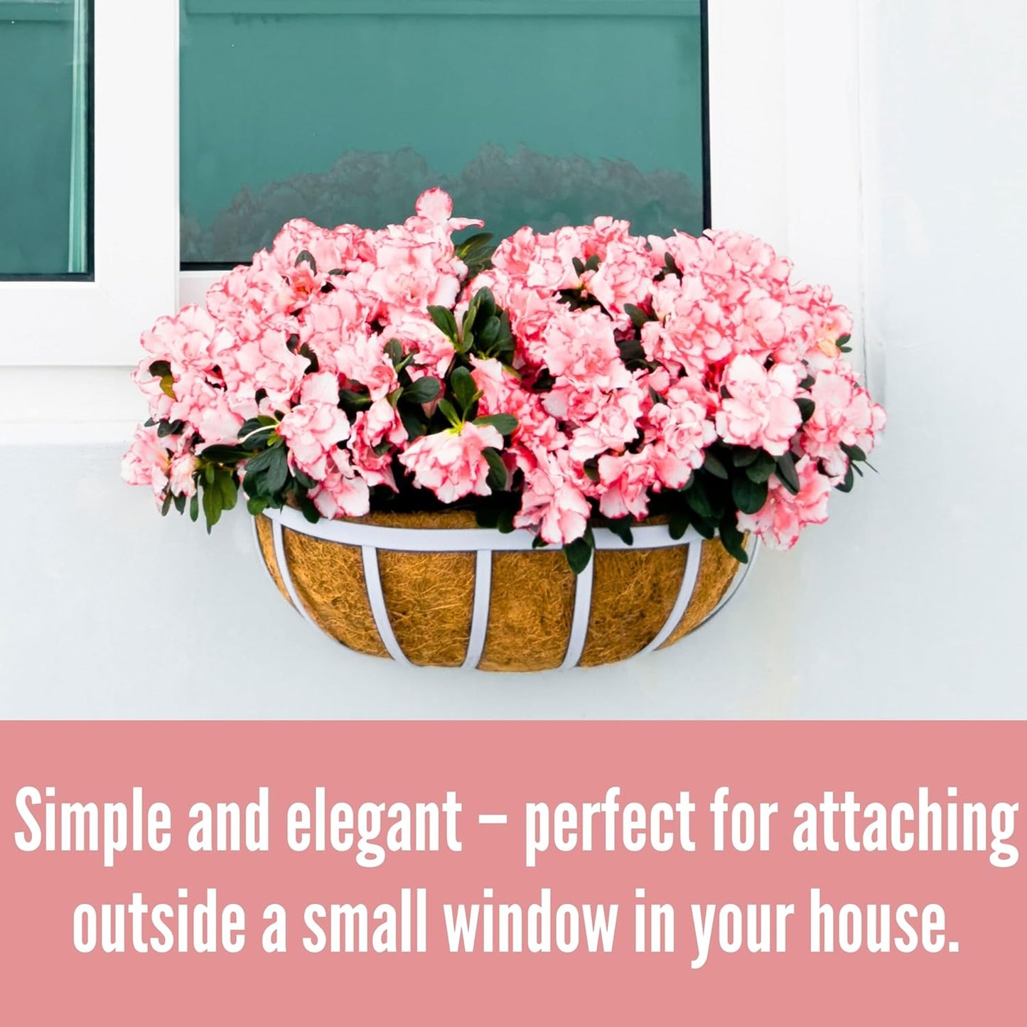 LaLaGreen Window Planter Box (16 Inch, 2 Pack) White Metal Deck Railing Flower Boxes with Coco Liners, Rectangular Wall Planters for Outdoor Plants Horse Troughs Fence Balcony Garden Herb Patio Porch