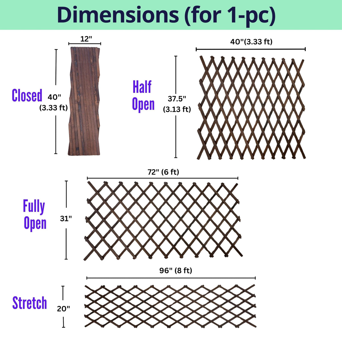LaLaGreen Expandable Wooden Lattice Garden Fence Panels