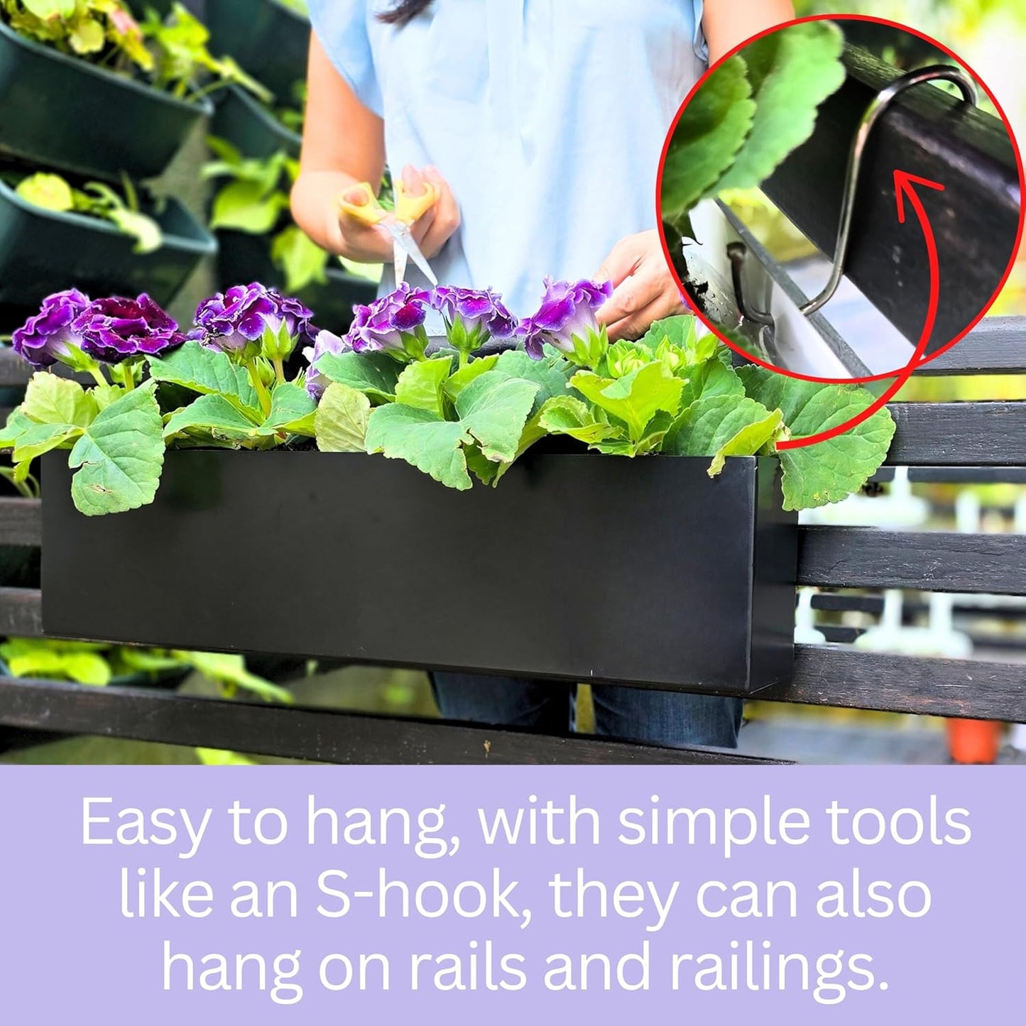 LaLaGreen Wall Planter (24 Inch, 2 Pack) Rectangular Metal Hanging Flower Pot for Succulents Carbon Steel Black, Long Window Sill Box Modern Fence Floating Garden Shelf for Deck Indoor Outdoor Decor