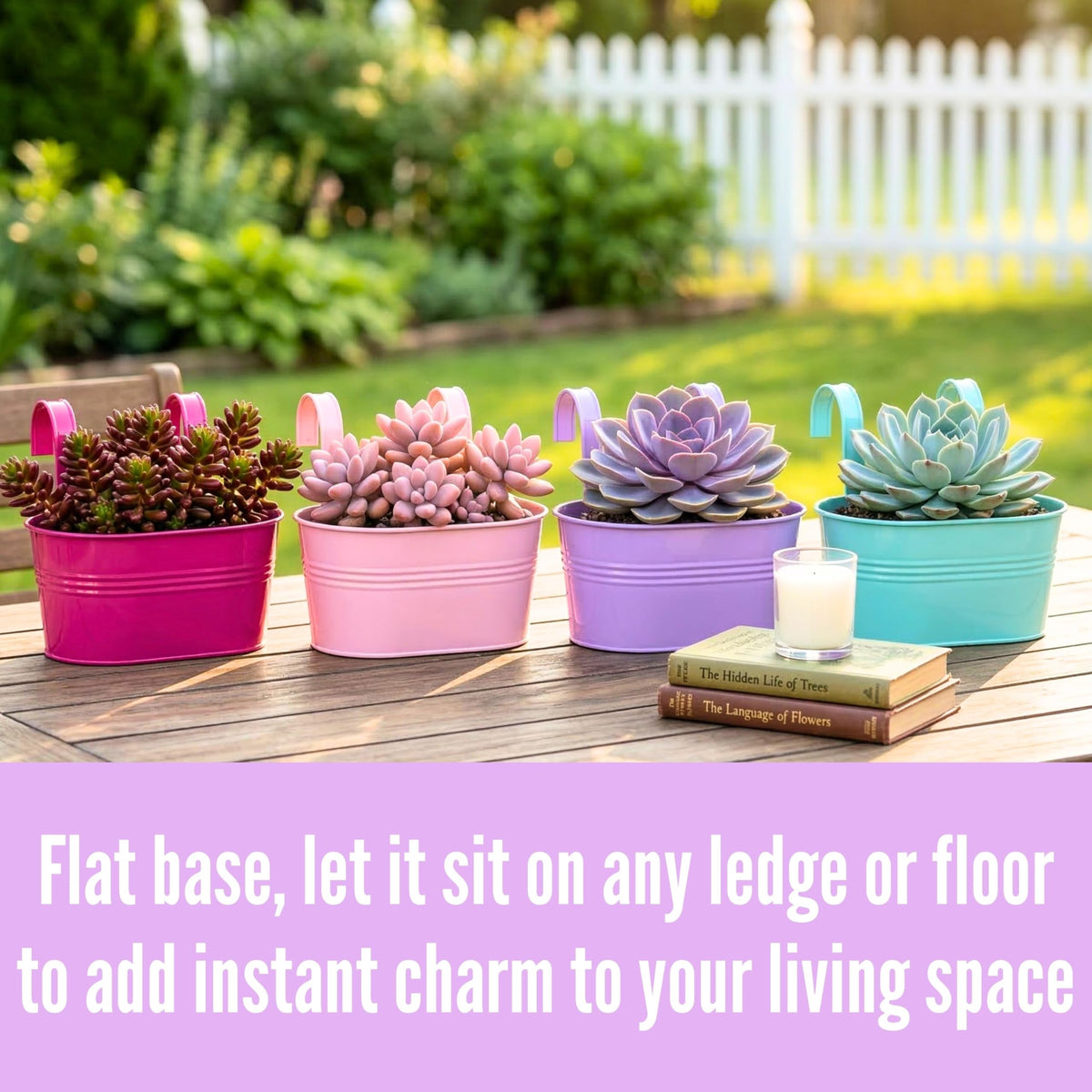 LaLaGreen Colorful Oval Metal Railing Planter Boxes