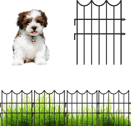 ShopLaLa Decorative Garden Fencing (10 Panels) 12in(L) x 16.5in(H) Rustproof Black Metal Wire Animal Barrier Small Fence, Edging for Landscape Patio Outdoor Decor, Fences for The Yard No Dig D-H16.5