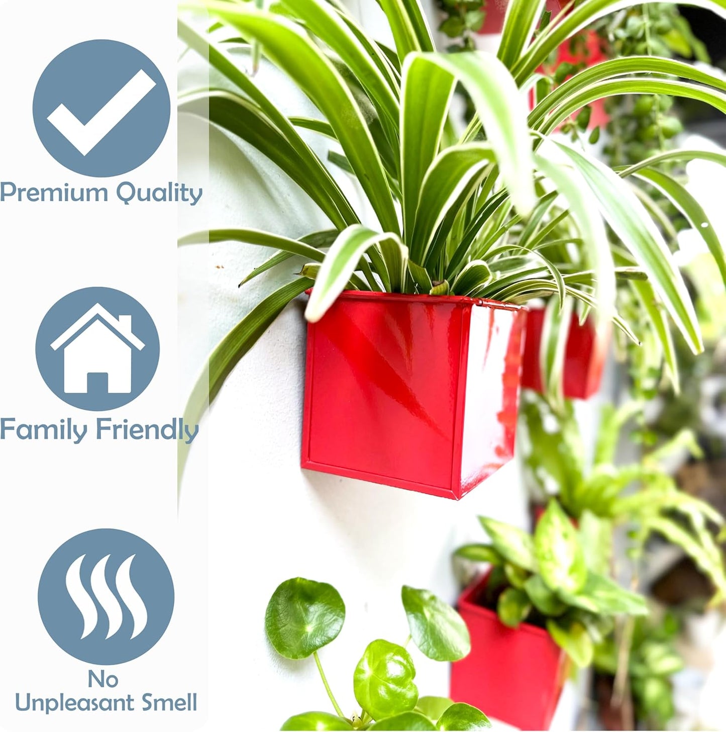 LaLaGreen Wall Planter - 6 Pack, 4 Inch Square Red Metal Wall Planter for Indoor Plants, Small Wall Mounted Christmas Decoration Flower Pots Outdoor Herb Garden, Balcony Railings Buckets Fence Porch