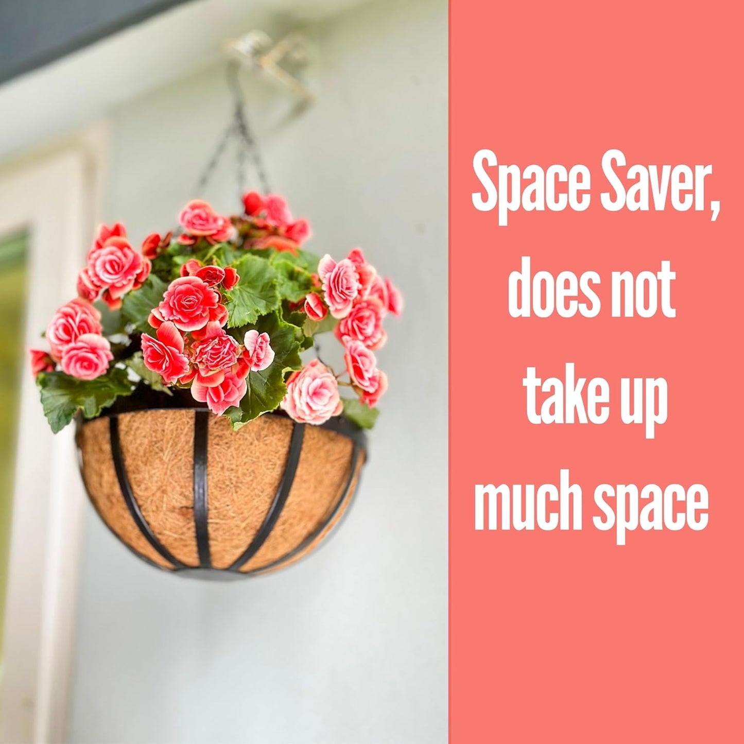 LaLaGreen Outdoor Hanging Baskets for Plants (6 Pack, 14 Inch) Large Black Hanging Planters with Coco Liner, Flat Iron Round Plant Metal Flower Pots for Deck Patio Porch Garden Balcony Outside Decor