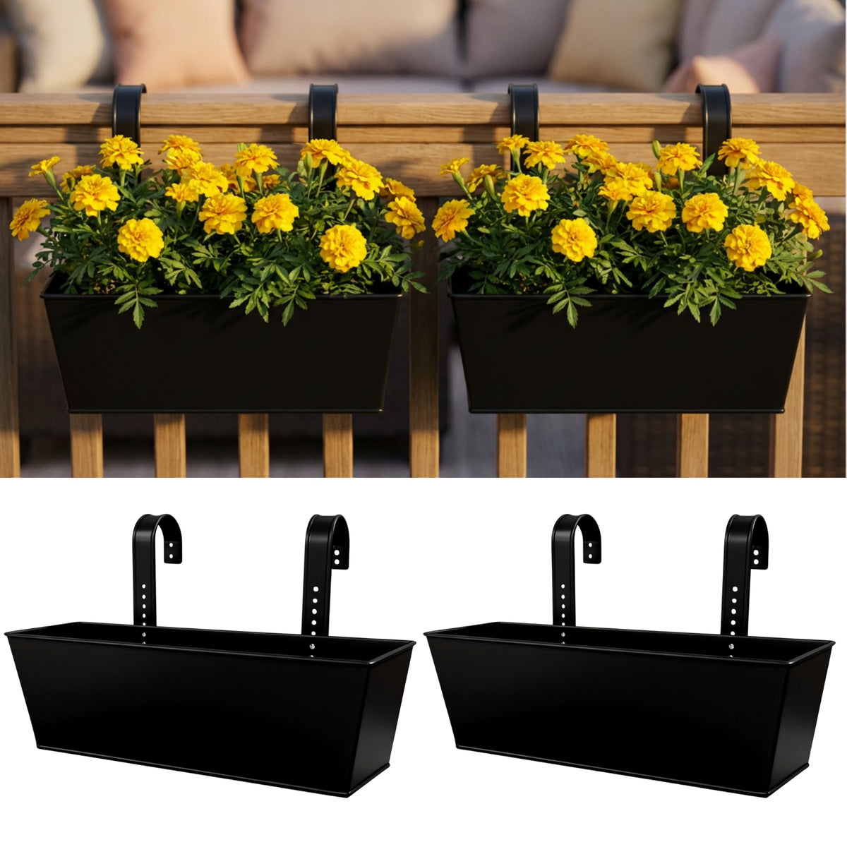 LaLaGreen Rectangular Metal Railing Planter Boxes