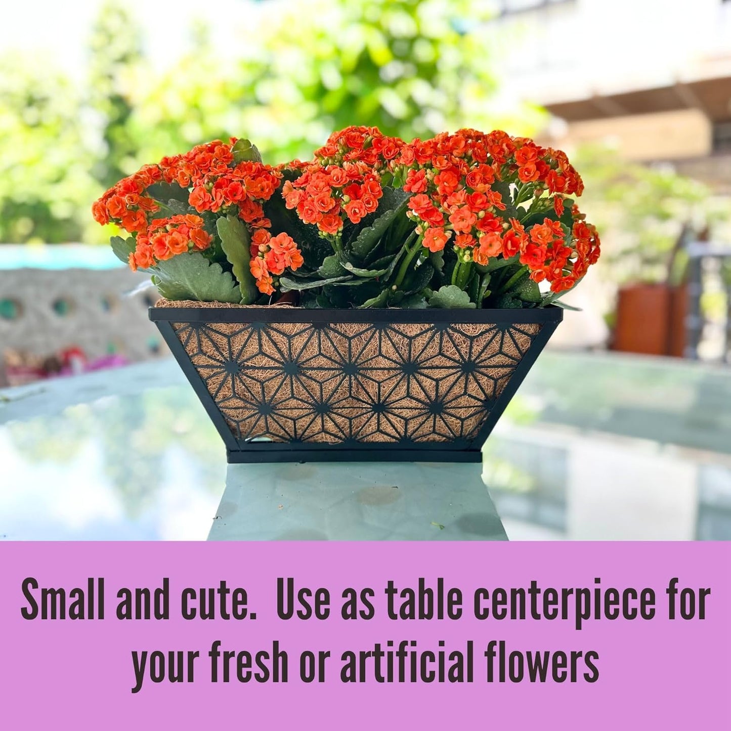 LaLaGreen Window Boxes Planter for Outdoor Plants (4 Pack, 12 Inch) Black Metal Small and Cute Rectangular Flower Pot Wall Planters Trendy Horse Trough Deck Fence Railing Balcony Patio Rail Home Decor