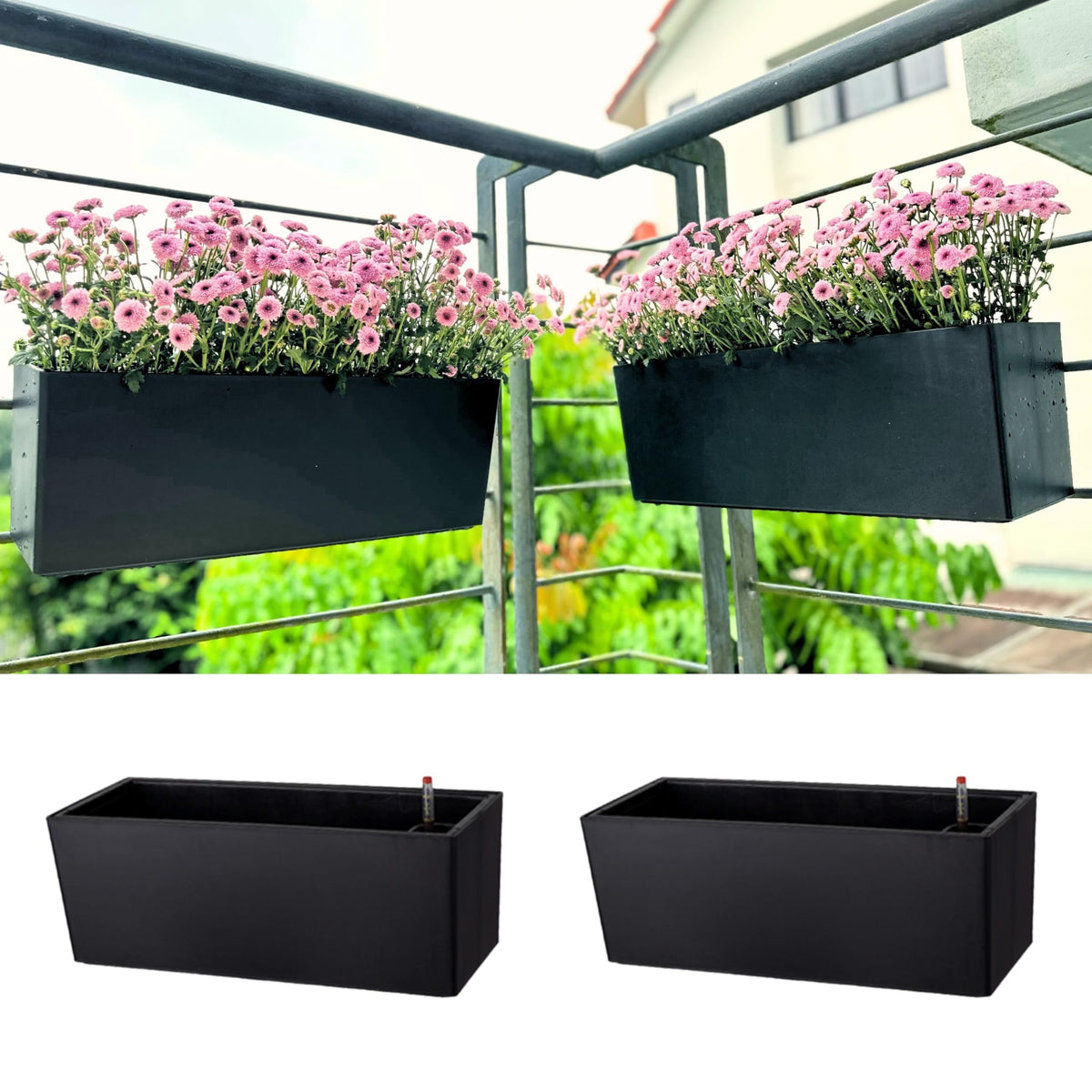 LaLaGreen Self-Watering Railing Planter Boxes with Brackets