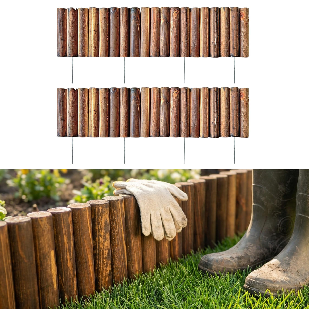 LaLaGreen Flexible Wooden Garden Edging with Metal Stakes